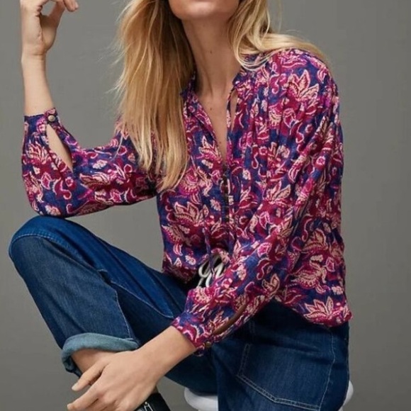ANTHROPOLOGIE Pilcro Lucille Peasant paisley boho Blouse woman’s size small - Picture 13 of 13